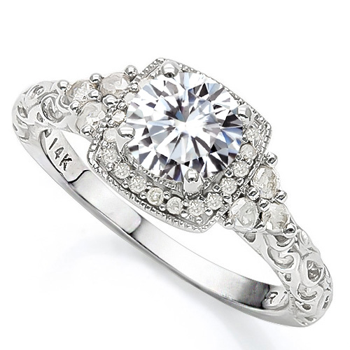 VS CLARITY ! 1.00 CT DIAMOND MOISSANITE & 2/5 CT DIAMOND SOLITAIRE 14KT SOLID GOLD ENGAGEMENT RING