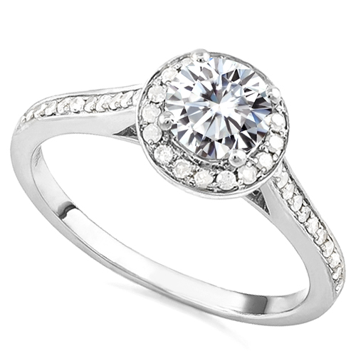 READY TO SHIP ! 1/2 CT DIAMOND MOISSANITE (VVS) & 1/4 CT DIAMOND (VS) 14KT SOLID GOLD HALO ENGAGEMENT RING