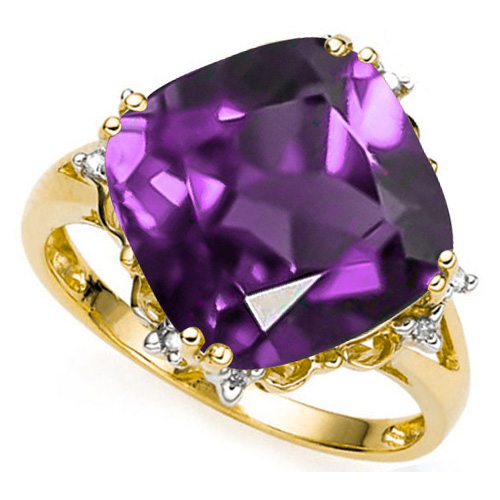 CHARMING ! 5.50 CT AMETHYST & DIAMOND 10KT SOLID GOLD RING