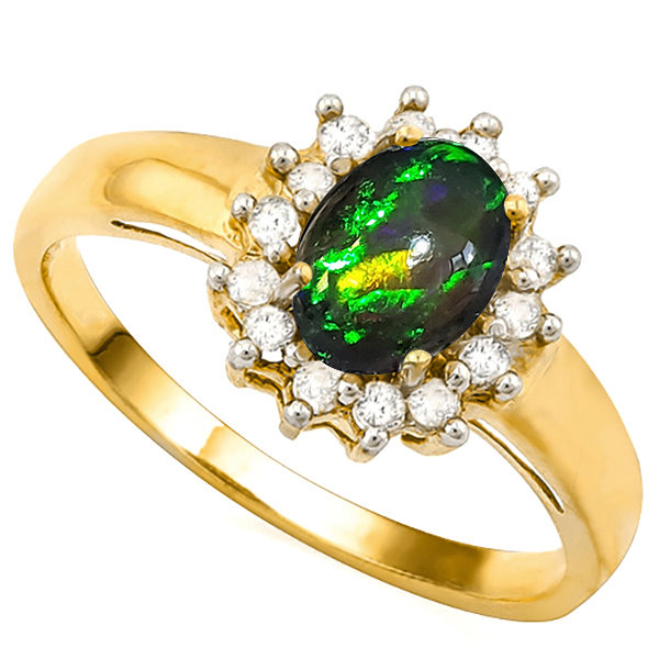 SMASHING ! 1/3 CT GENUINE BLACK OPAL & 1/5 CT DIAMOND (VS) 10KT SOLID GOLD RING