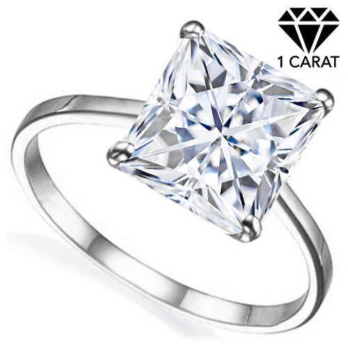 (CERTIFICATE REPORT) 1.00 CT DIAMOND MOISSANITE (PRINCESS CUT/VVS) SOLITAIRE 10KT SOLID GOLD ENGAGEMENT RING