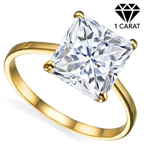 (CERTIFICATE REPORT) 1.00 CT DIAMOND MOISSANITE (PRINCESS CUT/VVS) SOLITAIRE 10KT SOLID GOLD ENGAGEMENT RING