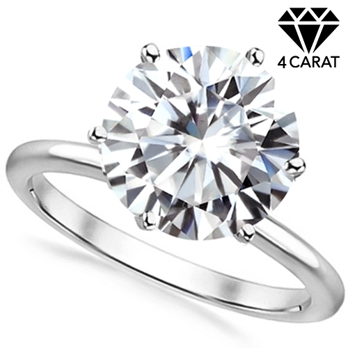 (CERTIFICATE REPORT) 4.00 CT DIAMOND MOISSANITE (HEART & ARROWS CUT/VVS) SOLITAIRE 10KT SOLID GOLD ENGAGEMENT RING