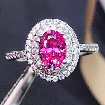 (CERTIFICATE REPORT) 1.00 CT PINK DIAMOND MOISSANITE & CREATED WHITE TOPAZ 925 STERLING SILVER RING