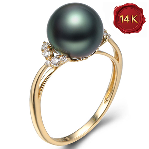 EXCLUSIVE ! 9-10MM TAHITIAN PEARL & DIAMOND MOISSANITE 14KT SOLID GOLD RING