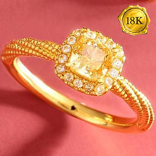 GLAMOROUS ! 1.00 CT CREATED YELLOW DIAMOND & CREATED WHITE SAPPHIRE 3D 18KT SOLID GOLD HOLLOW RING