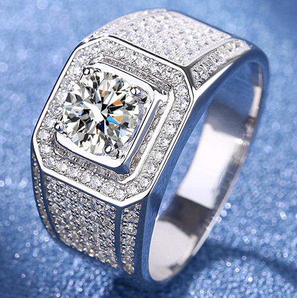 (CERTIFICATE REPORT) 1.00 CT DIAMOND MOISSANITE ENGAGEMENT MENS 925 STERLING SILVER RING