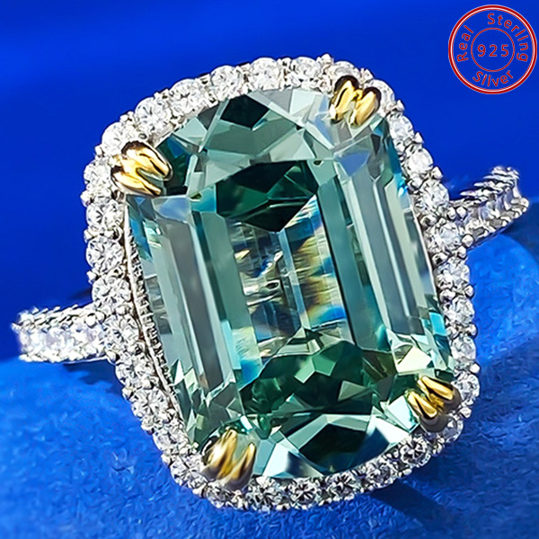 Silvershake 3-Stone Nano Emerald Ring - 925 Sterling Silver, White Gold Plated - View #4