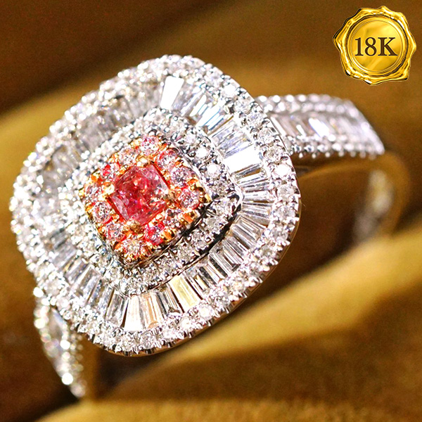 LUXURY COLLECTION ! (CERTIFICATE REPORT) 0.80 CTW GENUINE PINK DIAMOND & GENUINE DIAMOND 18KT SOLID GOLD RING