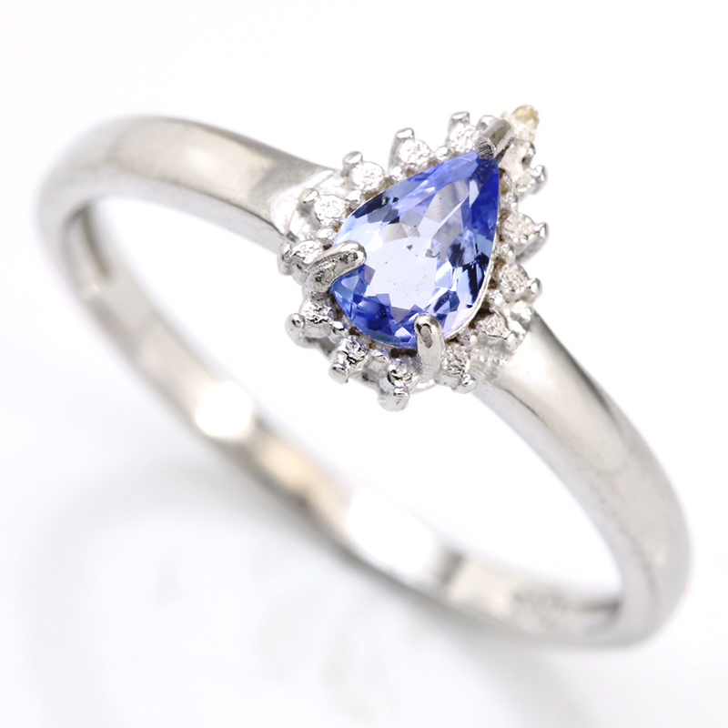 RING SIZE 8 ! 14K WHITE GOLD SILVER SOLID STERLING SILVER DIAMOND & 0.40 CTS GENUINE TANZANITE RING
