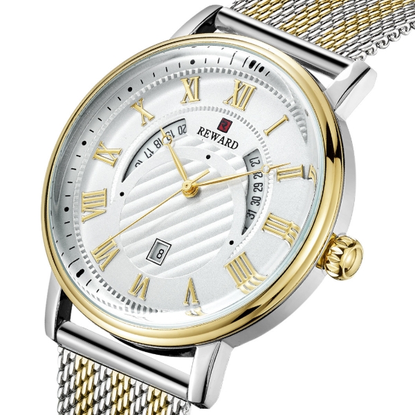 CLASSIC CHRONOGRAPH 18K GOLDPLATED WATER RESISTANT STEEL STRAP MENS WATCH