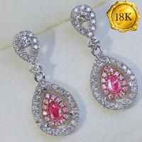 LUXURY COLLECTION ! (CERTIFICATE REPORT) 0.60 CTW GENUINE PINK DIAMOND & GENUINE DIAMOND 18KT SOLID GOLD EARRINGS