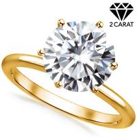 (CERTIFICATE REPORT) 2.00 CT DIAMOND MOISSANITE (HEART & ARROWS CUT/VVS) SOLITAIRE 14KT SOLID GOLD ENGAGEMENT RING