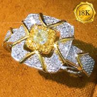 LUXURY COLLECTION ! 0.70 CTW GENUINE YELLOW DIAMOND & GENUINE DIAMOND 18KT SOLID GOLD RING