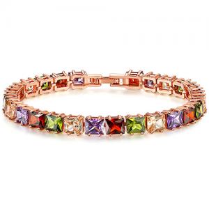 NEW! CREATED MIX COLOR SAPPHIRE 18K ROSE GOLD PLATED GERMAN SILVER BRACELET