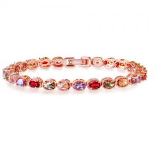 NEW! CREATED MIX COLOR SAPPHIRE 18K ROSE GOLD PLATED GERMAN SILVER BRACELET