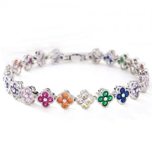 NEW! CREATED MIX COLOR SAPPHIRE 18K WHITE GOLD PLATED GERMAN SILVER BRACELET