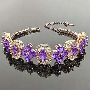 NEW! CREATED AMETHYST 18K YELLOW GOLD PLATED GERMAN SILVER BRACELET