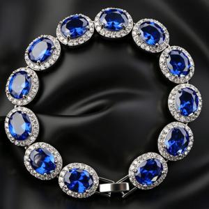 NEW! CREATED TANZANITE 18K WHITE GOLD PLATED GERMAN SILVER BRACELET