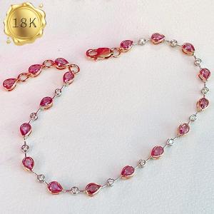 LUXURY COLLECTION ! 1.50 CT GENUINE PADPARADSCHA PINK SAPPHIRE & 0.13 CT GENUINE DIAMOND 18KT SOLID GOLD BRACELET