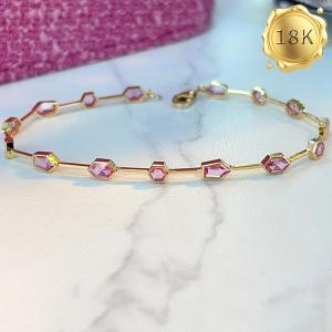 LUXURY COLLECTION ! 2.29 CT GENUINE PINK SAPPHIRE 18KT SOLID GOLD BRACELET