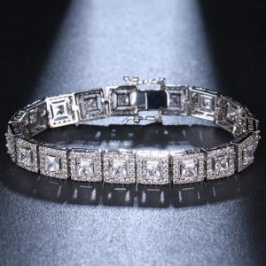 NEW! SPARKLING CREATED WHITE SAPPHIRE 18K WHITE GOLD PLATED GERMAN SILVER BRACELET