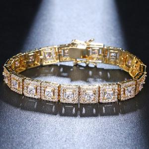 NEW! SPARKLING CREATED WHITE SAPPHIRE 18K YELLOW GOLD PLATED GERMAN SILVER BRACELET