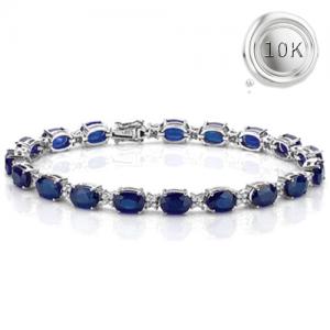 ELEGANT ! 17.00 CT LAB GROWN SRI LANKA SAPPHIRE & 3/4 CT LAB GROWN DIAMOND (VS CLARITY) 10KT SOLID GOLD BRACELET
