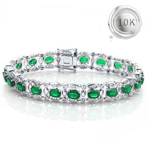 8.00 CT LAB GROWN ZAMBIAN EMERALD & 1.20 CT LAB GROWN DIAMOND (VS CLARITY) 10KT SOLID GOLD BRACELET