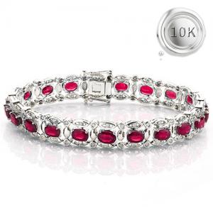 LUXURIANT ! 12.00 CT LAB GROWN MOZAMBIQUE RUBY & 1.20 CT GENUINE DIAMOND 10KT SOLID GOLD BRACELET