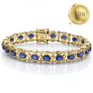 12.00 CT LAB GROWN SRI LANKA SAPPHIRE & 1.20 CT LAB GROWN DIAMOND (VS CLARITY) 10KT SOLID GOLD BRACELET