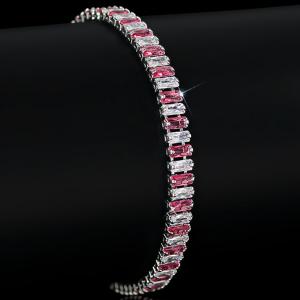 NEW! CREATED RUBY 18K WHITE GOLD PLATED GERMAN SILVER BRACELET