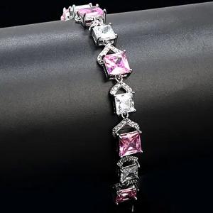 NEW! CREATED PINK & WHITE SAPPHIRE 18K WHITE GOLD PLATED GERMAN SILVER BRACELET