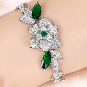 NEW! CREATED EMERALD & WHITE SAPPHIRE 18K WHITE GOLD PLATED GERMAN SILVER BRACELET