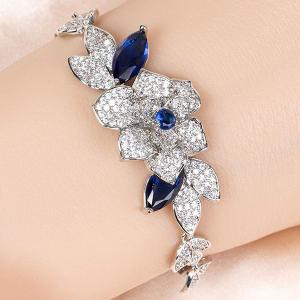 NEW! CREATED SAPPHIRE 18K WHITE GOLD PLATED GERMAN SILVER BRACELET