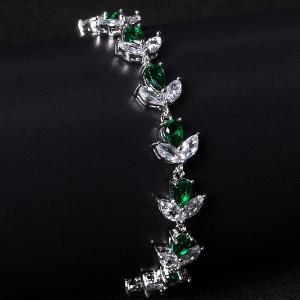 NEW! CREATED EMERALD & WHITE SAPPHIRE 18K WHITE GOLD PLATED GERMAN SILVER BRACELET