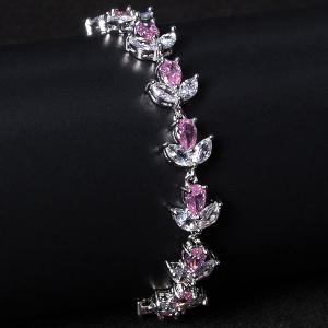 NEW! CREATED PINK & WHITE SAPPHIRE 18K WHITE GOLD PLATED GERMAN SILVER BRACELET