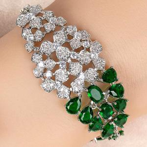 NEW! CREATED EMERALD & WHITE SAPPHIRE 18K WHITE GOLD PLATED GERMAN SILVER BRACELET