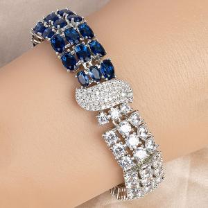 NEW! CREATED SAPPHIRE 18K WHITE GOLD PLATED GERMAN SILVER BRACELET
