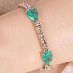 NEW! CREATED EMERALD & WHITE SAPPHIRE 18K YELLOW GOLD PLATED GERMAN SILVER BRACELET