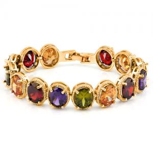 47.00 CT CREATED MULTI COLOR SAPPHIRE 18K GOLD PLATED GERMAN SILVER BRACELET