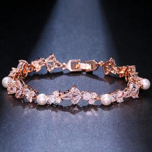 NEW! MOTHER OF PEARL & SPARKLING CREATED WHITE SAPPHIRE 18K ROSE GOLD PLATED GERMAN SILVER BRACELET