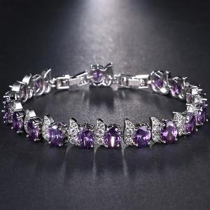 NEW! SPARKLING CREATED AMETHYST & WHITE SAPPHIRE 18K WHITE GOLD PLATED GERMAN SILVER BRACELET