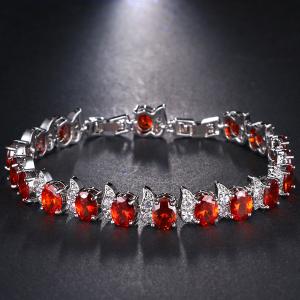 NEW! SPARKLING CREATED RUBY & WHITE SAPPHIRE 18K WHITE GOLD PLATED GERMAN SILVER BRACELET