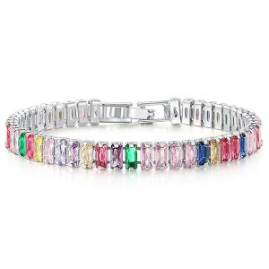 NEW! SPARKLING CREATED MULTICOLOR SAPPHIRE 18K WHITE GOLD PLATED GERMAN SILVER BRACELET