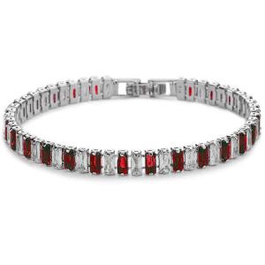 NEW! SPARKLING CREATED RUBY & WHITE SAPPHIRE 18K WHITE GOLD PLATED GERMAN SILVER BRACELET