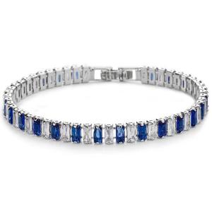 NEW! SPARKLING CREATED SAPPHIRE 18K WHITE GOLD PLATED GERMAN SILVER BRACELET