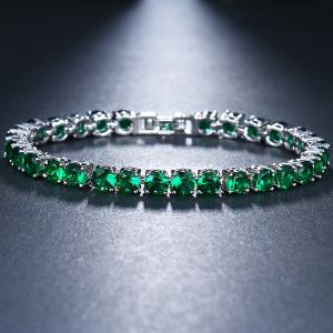 NEW! SPARKLING CREATED EMERALD & WHITE SAPPHIRE 18K WHITE GOLD PLATED GERMAN SILVER BRACELET
