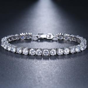NEW! SPARKLING CREATED WHITE SAPPHIRE 18K WHITE GOLD PLATED GERMAN SILVER BRACELET