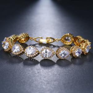 NEW! SPARKLING CREATED WHITE SAPPHIRE 18K YELLOW GOLD PLATED GERMAN SILVER BRACELET